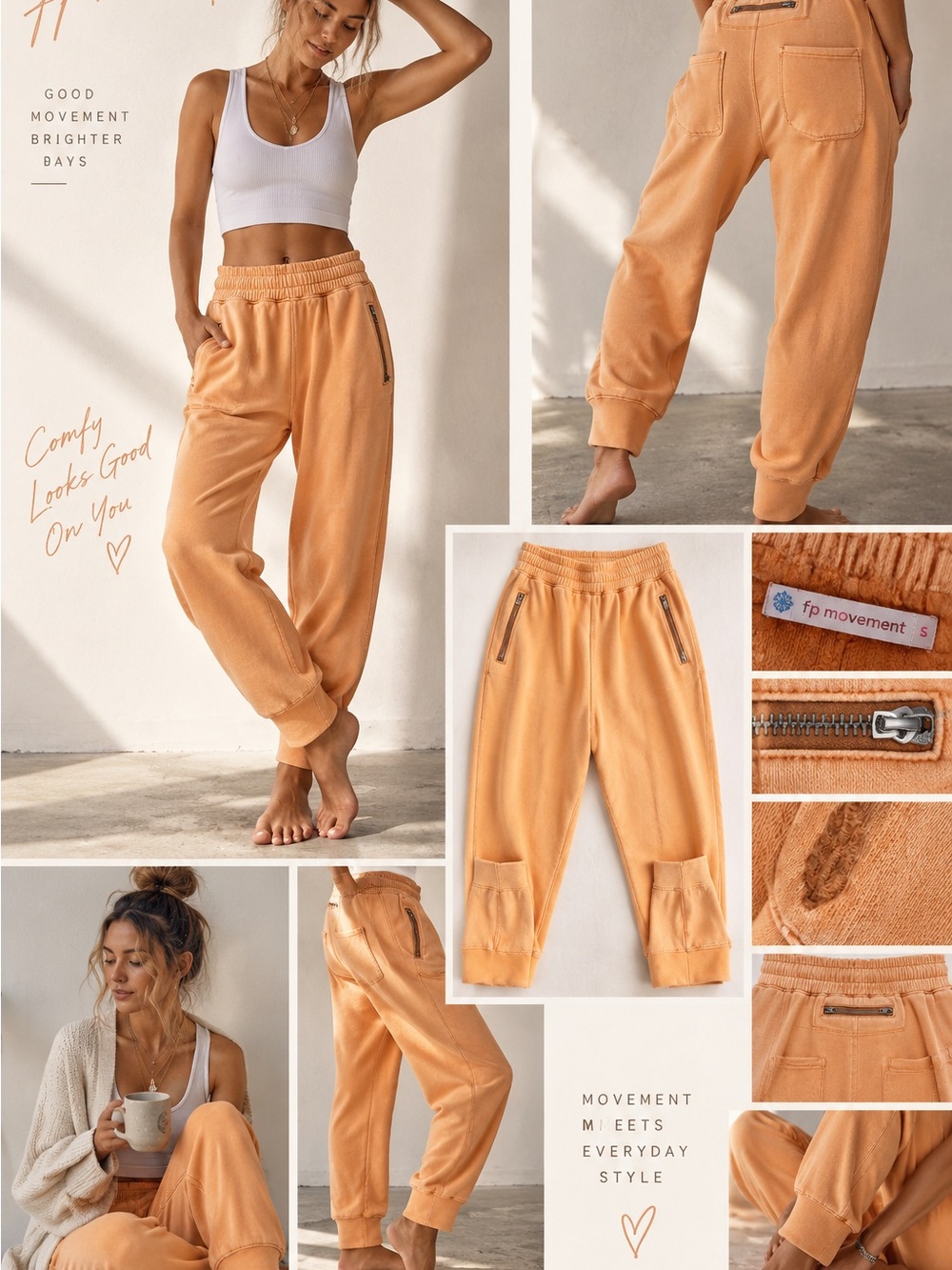 FP Movement Free People Orange Utility Jogger Pants Size Small